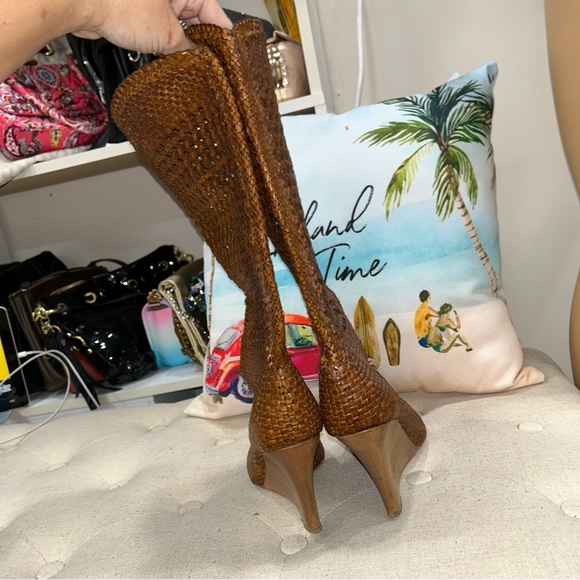 Woven Leather Wedge Boots - Brown - Picture 5 of 10